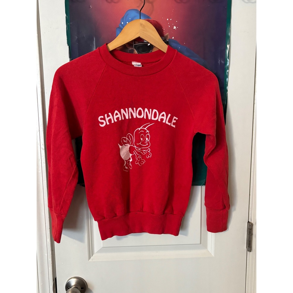 Vintage Healthknit Shannondale Bee Sweatshirt Red Kids Medium USA Made Raglan